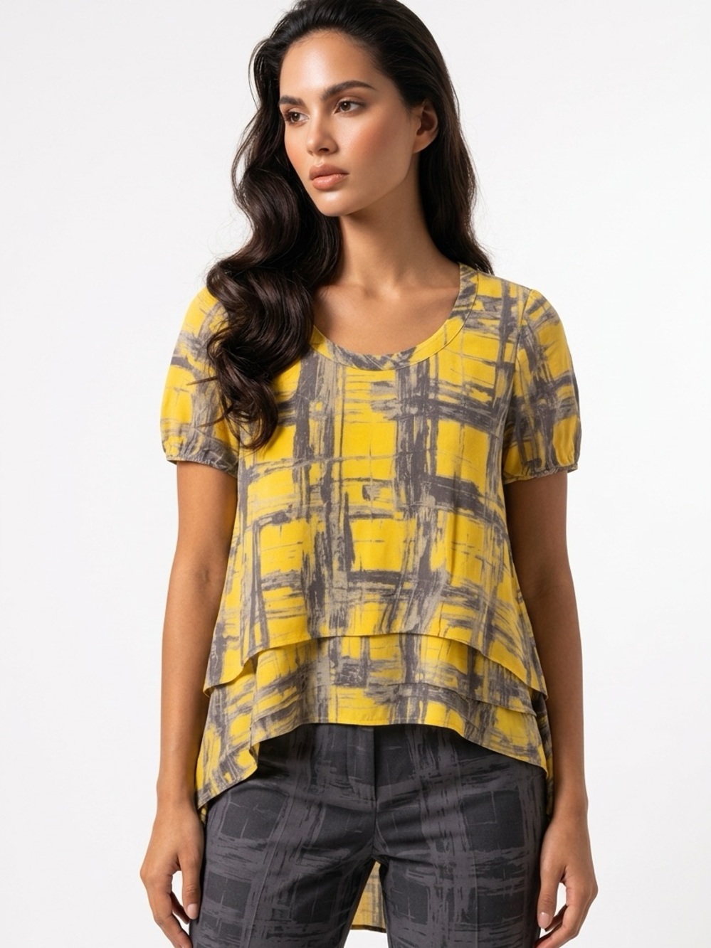 VERA WANG | Layered Detail Silk Blouse Yellow Sz 6
